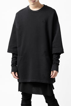 画像をギャラリービューアに読み込む, A.F ARTEFACT "FRAYED" DAMAGE LAYERED SWEATER TOPS (BLACK)