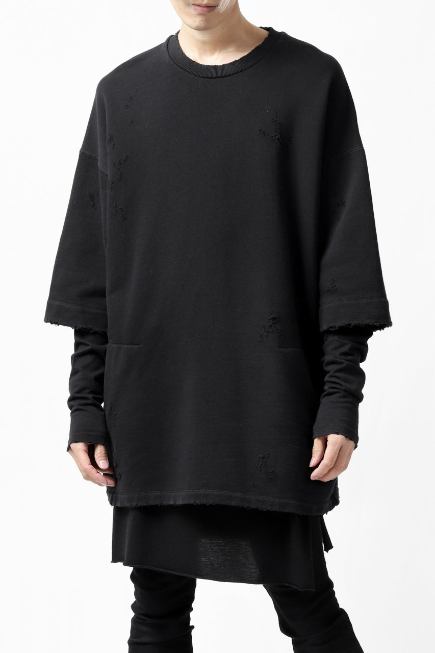 画像をギャラリービューアに読み込む, A.F ARTEFACT "FRAYED" DAMAGE LAYERED SWEATER TOPS (BLACK)