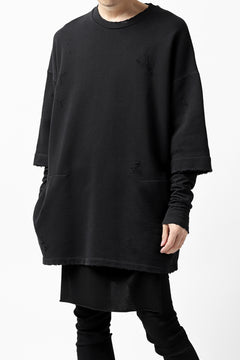 画像をギャラリービューアに読み込む, A.F ARTEFACT "FRAYED" DAMAGE LAYERED SWEATER TOPS (BLACK)