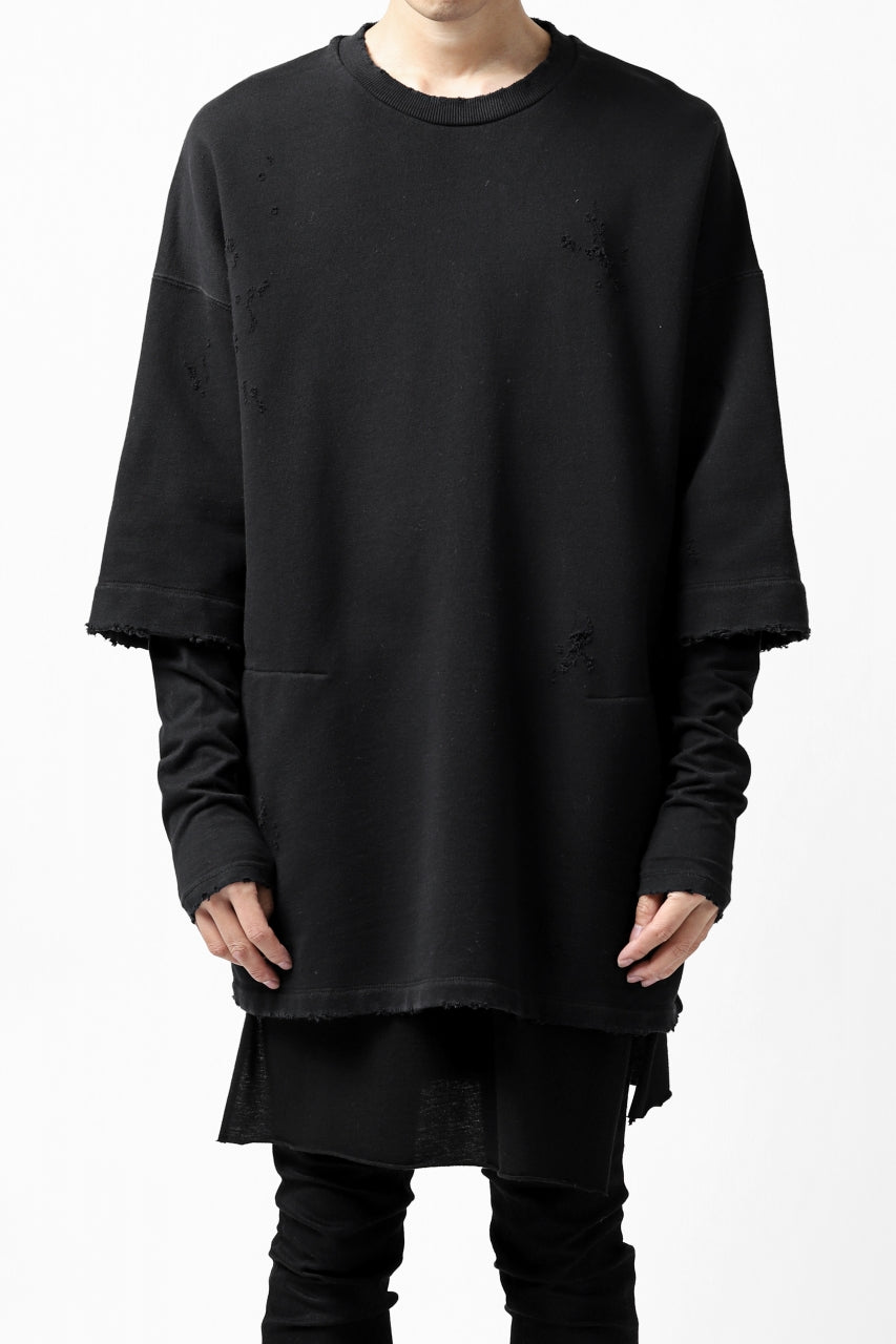 画像をギャラリービューアに読み込む, A.F ARTEFACT "FRAYED" DAMAGE LAYERED SWEATER TOPS (BLACK)