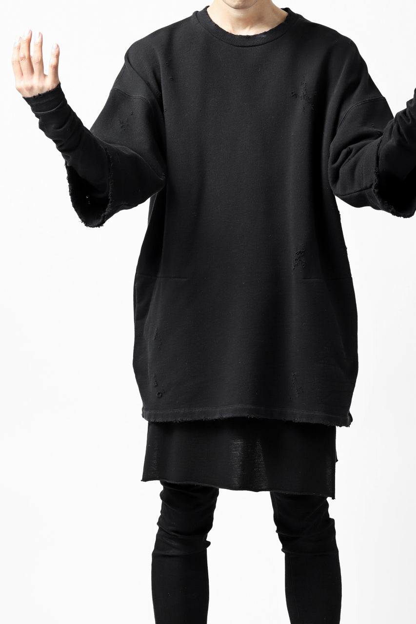画像をギャラリービューアに読み込む, A.F ARTEFACT "FRAYED" DAMAGE LAYERED SWEATER TOPS (BLACK)