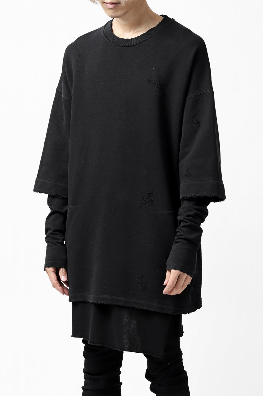 画像をギャラリービューアに読み込む, A.F ARTEFACT "FRAYED" DAMAGE LAYERED SWEATER TOPS (BLACK)