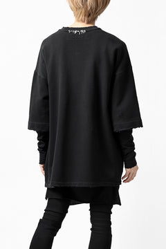画像をギャラリービューアに読み込む, A.F ARTEFACT "FRAYED" DAMAGE LAYERED SWEATER TOPS (BLACK)