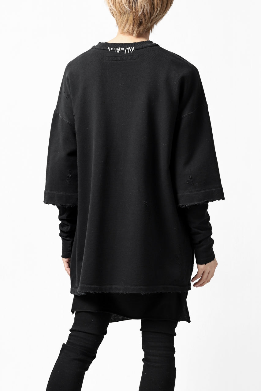 画像をギャラリービューアに読み込む, A.F ARTEFACT "FRAYED" DAMAGE LAYERED SWEATER TOPS (BLACK)