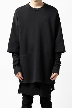 画像をギャラリービューアに読み込む, A.F ARTEFACT "FRAYED" DAMAGE LAYERED SWEATER TOPS (BLACK)