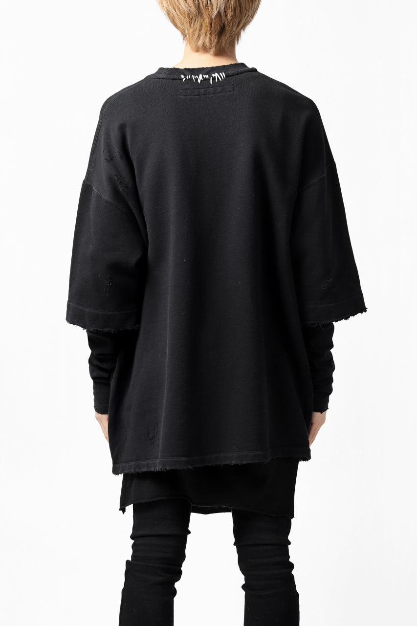 画像をギャラリービューアに読み込む, A.F ARTEFACT "FRAYED" DAMAGE LAYERED SWEATER TOPS (BLACK)