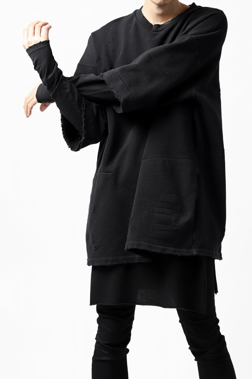 画像をギャラリービューアに読み込む, A.F ARTEFACT "FRAYED" DAMAGE LAYERED SWEATER TOPS (BLACK)