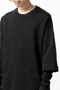 画像をギャラリービューアに読み込む, A.F ARTEFACT "FRAYED" DAMAGE LAYERED SWEATER TOPS (BLACK)