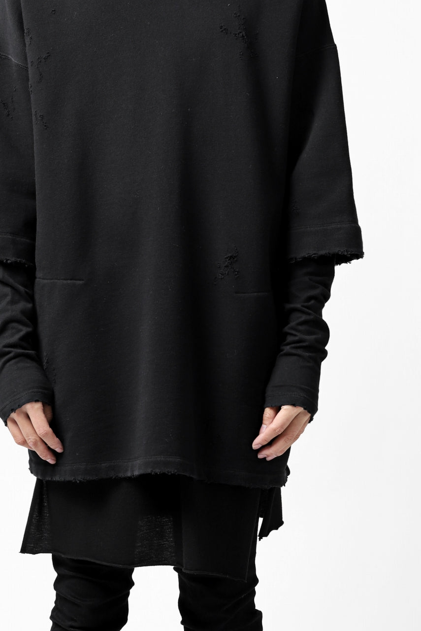 画像をギャラリービューアに読み込む, A.F ARTEFACT "FRAYED" DAMAGE LAYERED SWEATER TOPS (BLACK)
