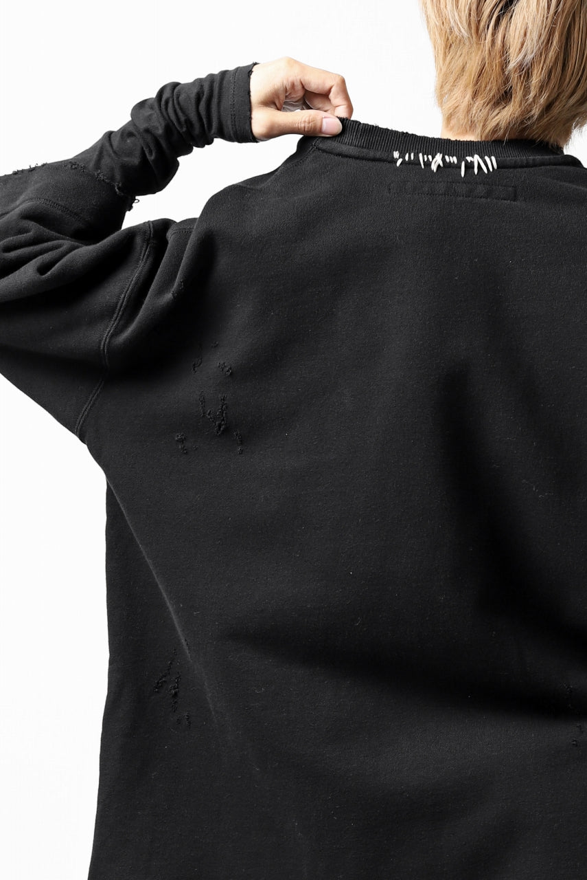 画像をギャラリービューアに読み込む, A.F ARTEFACT "FRAYED" DAMAGE LAYERED SWEATER TOPS (BLACK)