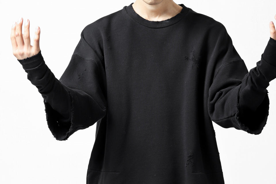 画像をギャラリービューアに読み込む, A.F ARTEFACT "FRAYED" DAMAGE LAYERED SWEATER TOPS (BLACK)