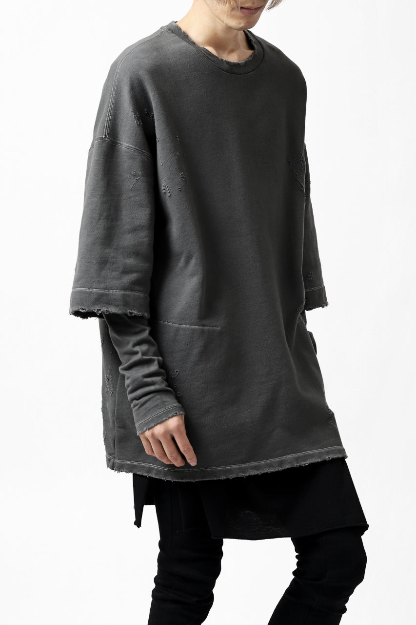 画像をギャラリービューアに読み込む, A.F ARTEFACT "FRAYED" DAMAGE LAYERED SWEATER TOPS (GREY)