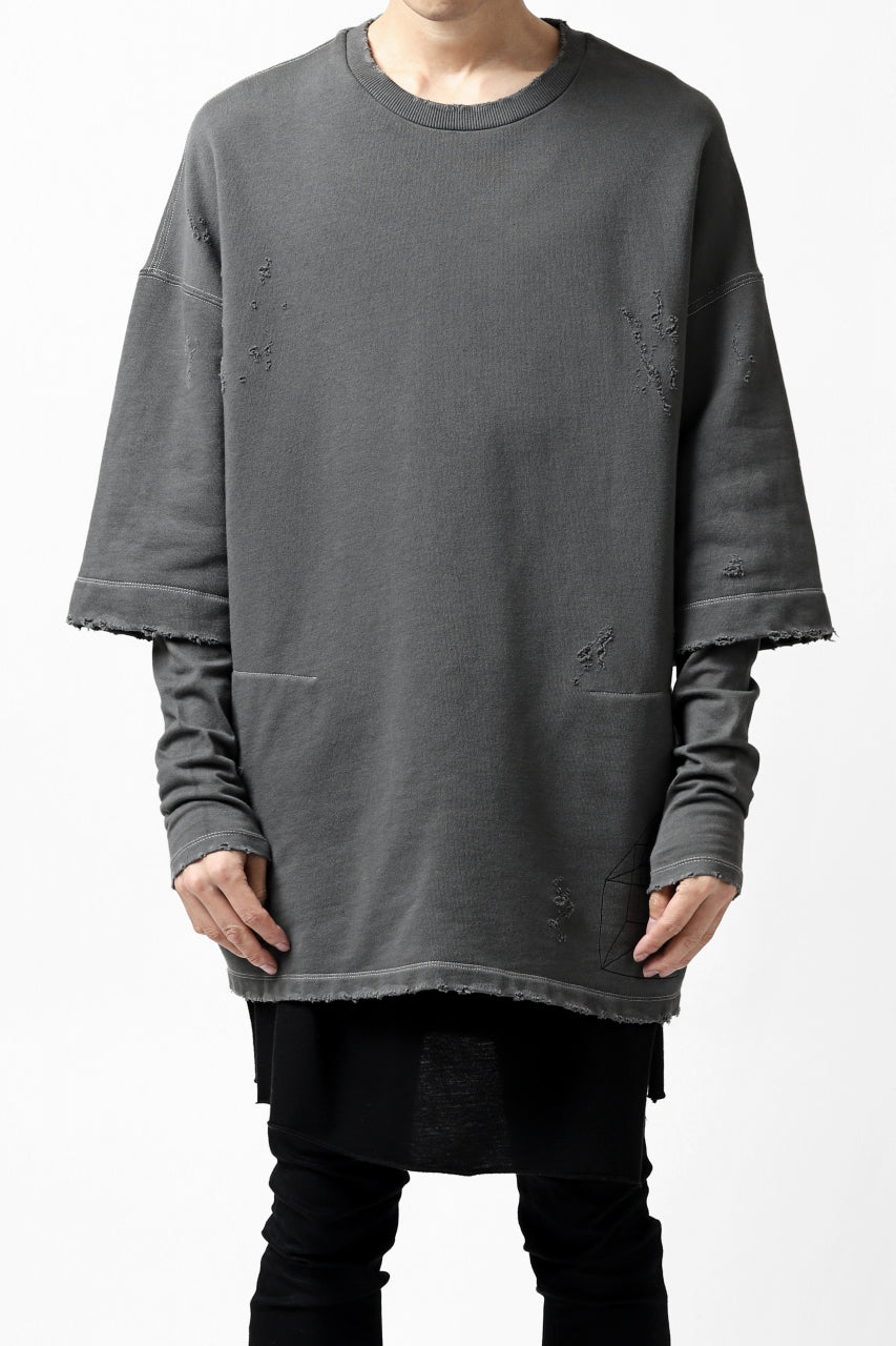画像をギャラリービューアに読み込む, A.F ARTEFACT "FRAYED" DAMAGE LAYERED SWEATER TOPS (GREY)