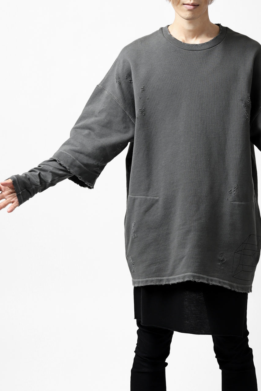 画像をギャラリービューアに読み込む, A.F ARTEFACT "FRAYED" DAMAGE LAYERED SWEATER TOPS (GREY)