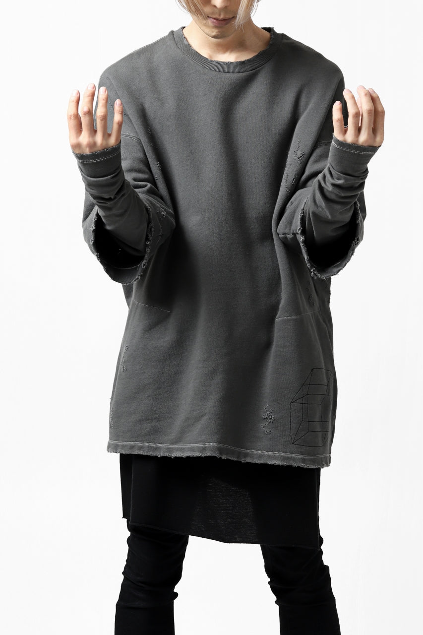 画像をギャラリービューアに読み込む, A.F ARTEFACT "FRAYED" DAMAGE LAYERED SWEATER TOPS (GREY)