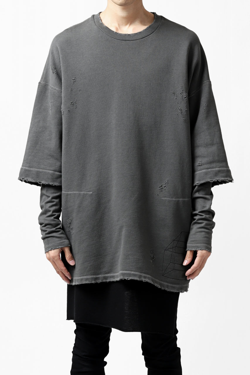 画像をギャラリービューアに読み込む, A.F ARTEFACT "FRAYED" DAMAGE LAYERED SWEATER TOPS (GREY)