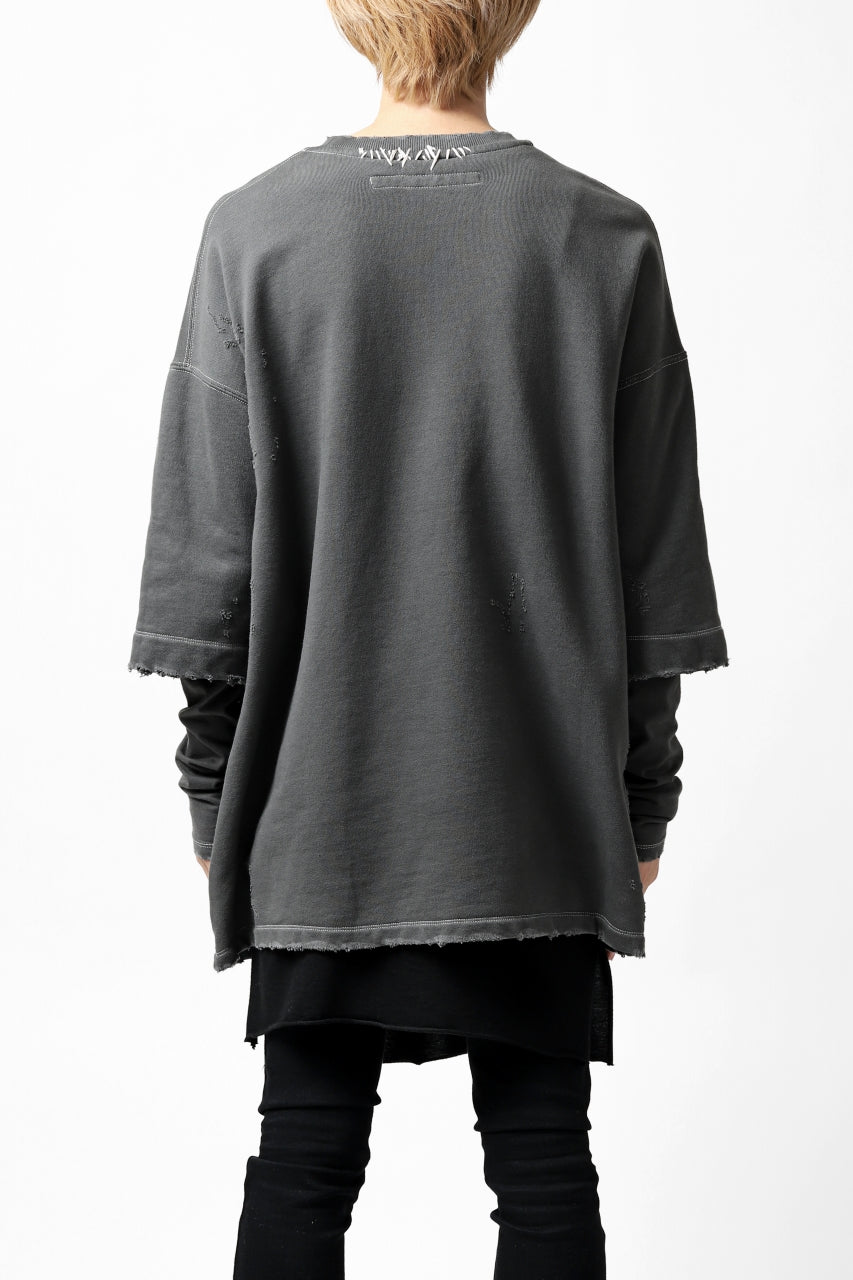 画像をギャラリービューアに読み込む, A.F ARTEFACT "FRAYED" DAMAGE LAYERED SWEATER TOPS (GREY)