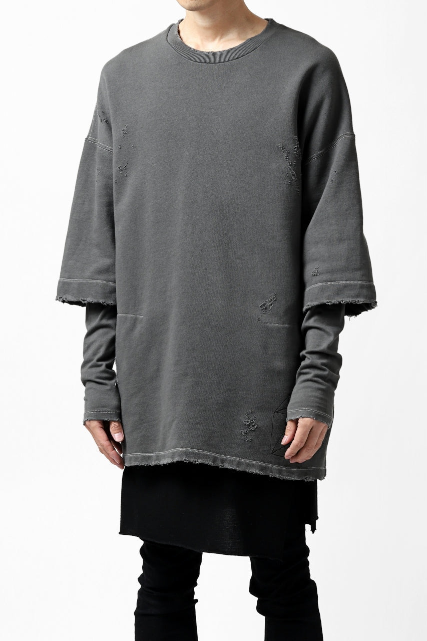 画像をギャラリービューアに読み込む, A.F ARTEFACT "FRAYED" DAMAGE LAYERED SWEATER TOPS (GREY)