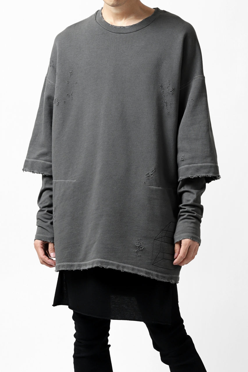 画像をギャラリービューアに読み込む, A.F ARTEFACT "FRAYED" DAMAGE LAYERED SWEATER TOPS (GREY)