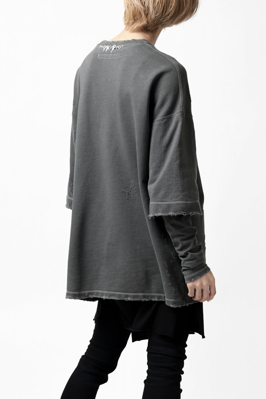 画像をギャラリービューアに読み込む, A.F ARTEFACT "FRAYED" DAMAGE LAYERED SWEATER TOPS (GREY)