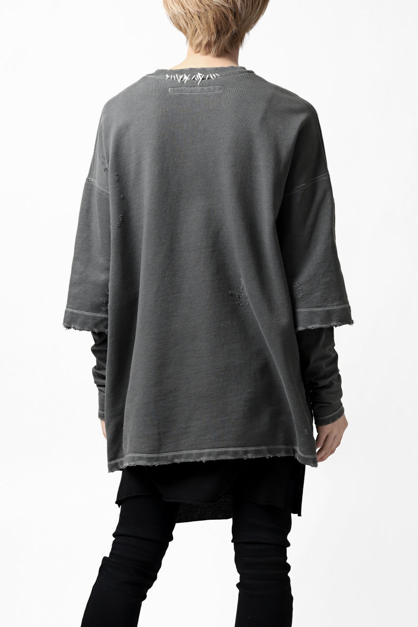 画像をギャラリービューアに読み込む, A.F ARTEFACT "FRAYED" DAMAGE LAYERED SWEATER TOPS (GREY)