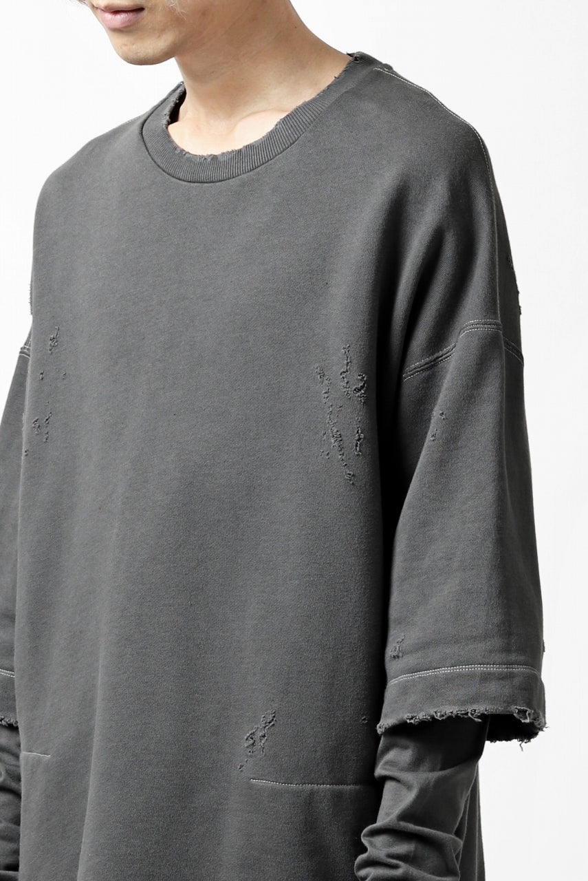 画像をギャラリービューアに読み込む, A.F ARTEFACT "FRAYED" DAMAGE LAYERED SWEATER TOPS (GREY)