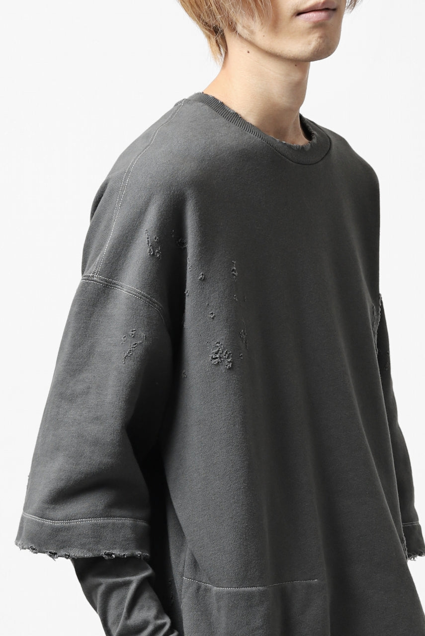 画像をギャラリービューアに読み込む, A.F ARTEFACT "FRAYED" DAMAGE LAYERED SWEATER TOPS (GREY)