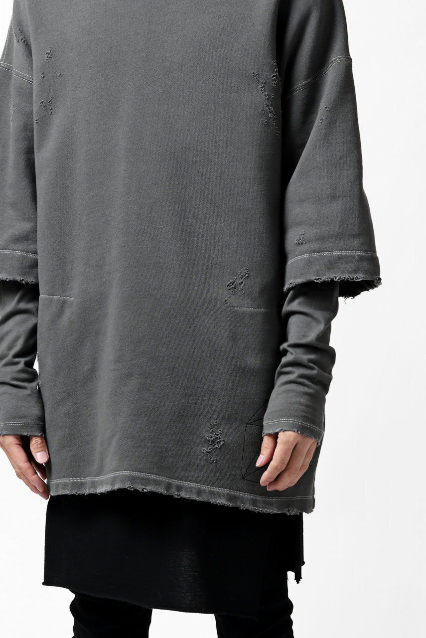 画像をギャラリービューアに読み込む, A.F ARTEFACT "FRAYED" DAMAGE LAYERED SWEATER TOPS (GREY)
