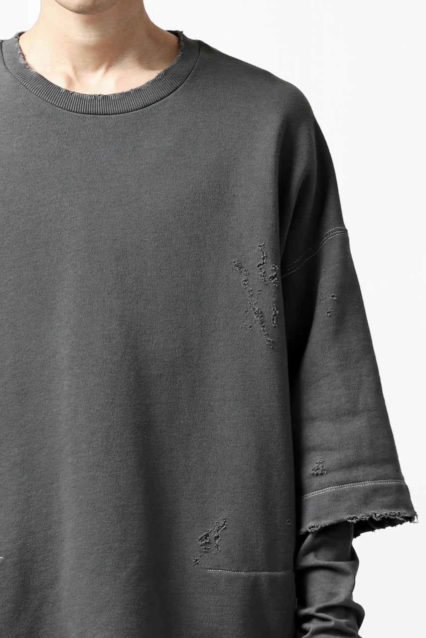 画像をギャラリービューアに読み込む, A.F ARTEFACT "FRAYED" DAMAGE LAYERED SWEATER TOPS (GREY)