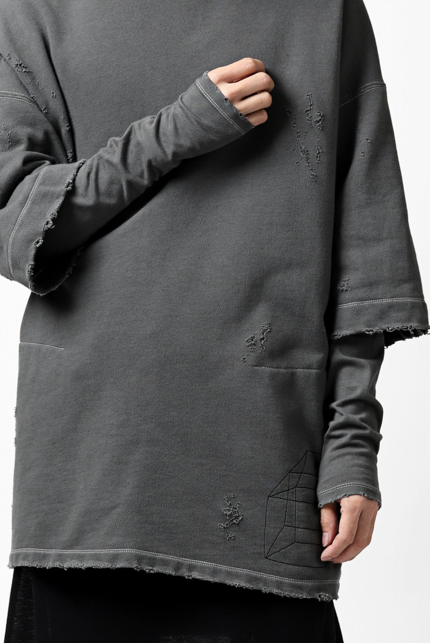 画像をギャラリービューアに読み込む, A.F ARTEFACT "FRAYED" DAMAGE LAYERED SWEATER TOPS (GREY)