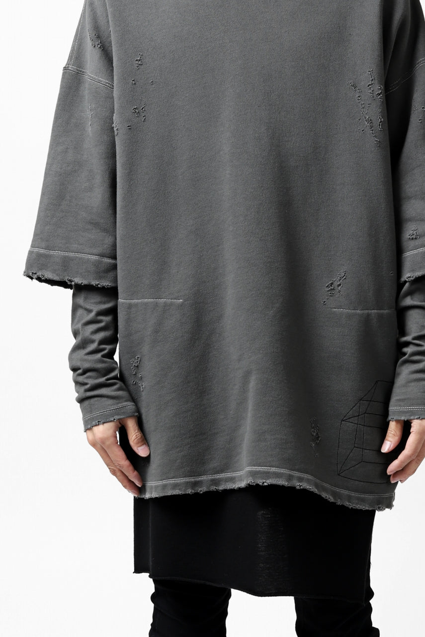 画像をギャラリービューアに読み込む, A.F ARTEFACT "FRAYED" DAMAGE LAYERED SWEATER TOPS (GREY)