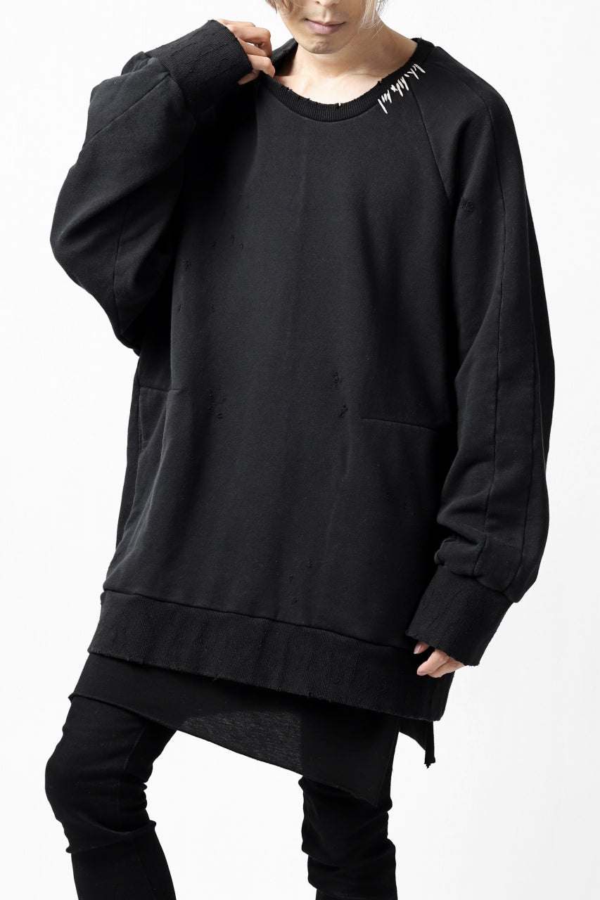 画像をギャラリービューアに読み込む, A.F ARTEFACT "FRAYED" DAMAGE LOOSEY SWEATER TOPS (BLACK)