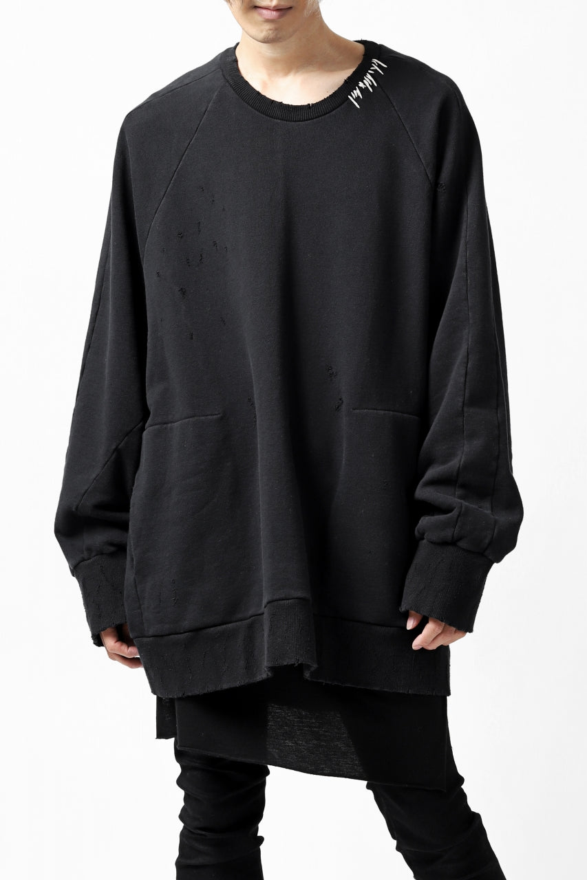 画像をギャラリービューアに読み込む, A.F ARTEFACT "FRAYED" DAMAGE LOOSEY SWEATER TOPS (BLACK)