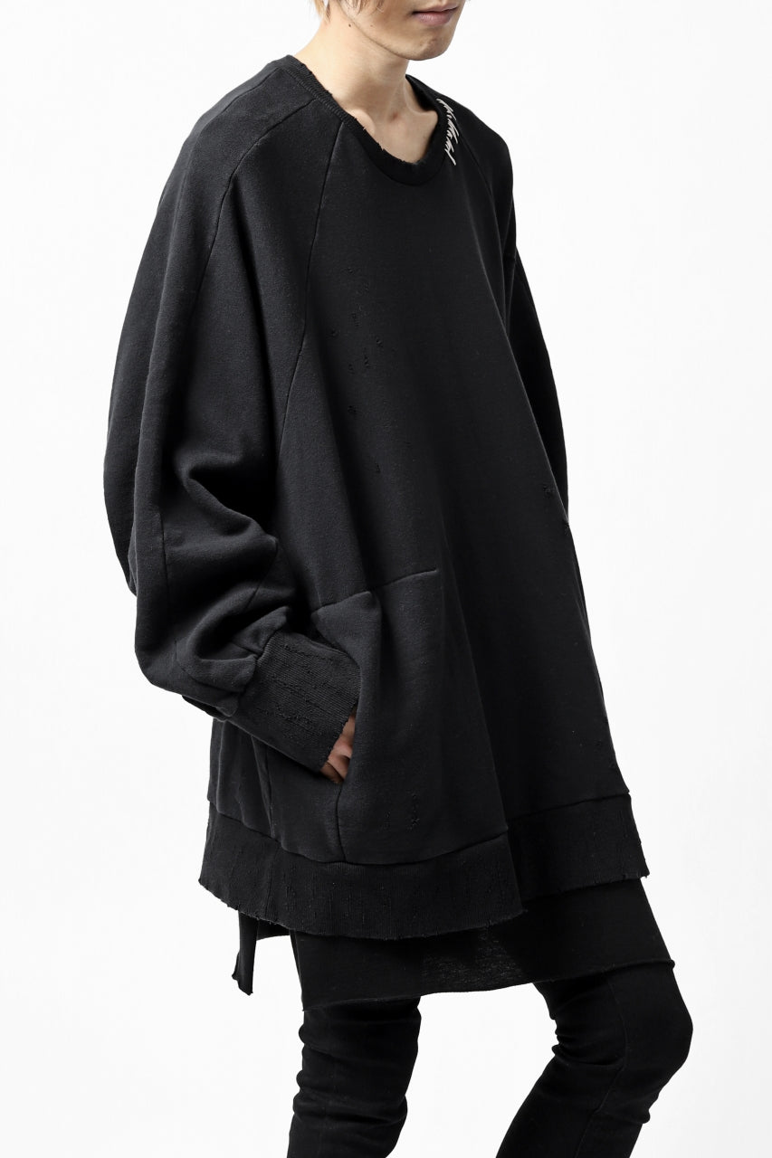 画像をギャラリービューアに読み込む, A.F ARTEFACT "FRAYED" DAMAGE LOOSEY SWEATER TOPS (BLACK)
