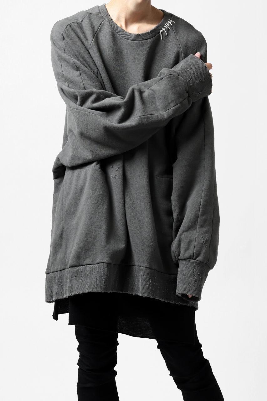画像をギャラリービューアに読み込む, A.F ARTEFACT "FRAYED" DAMAGE LOOSEY SWEATER TOPS (GREY)