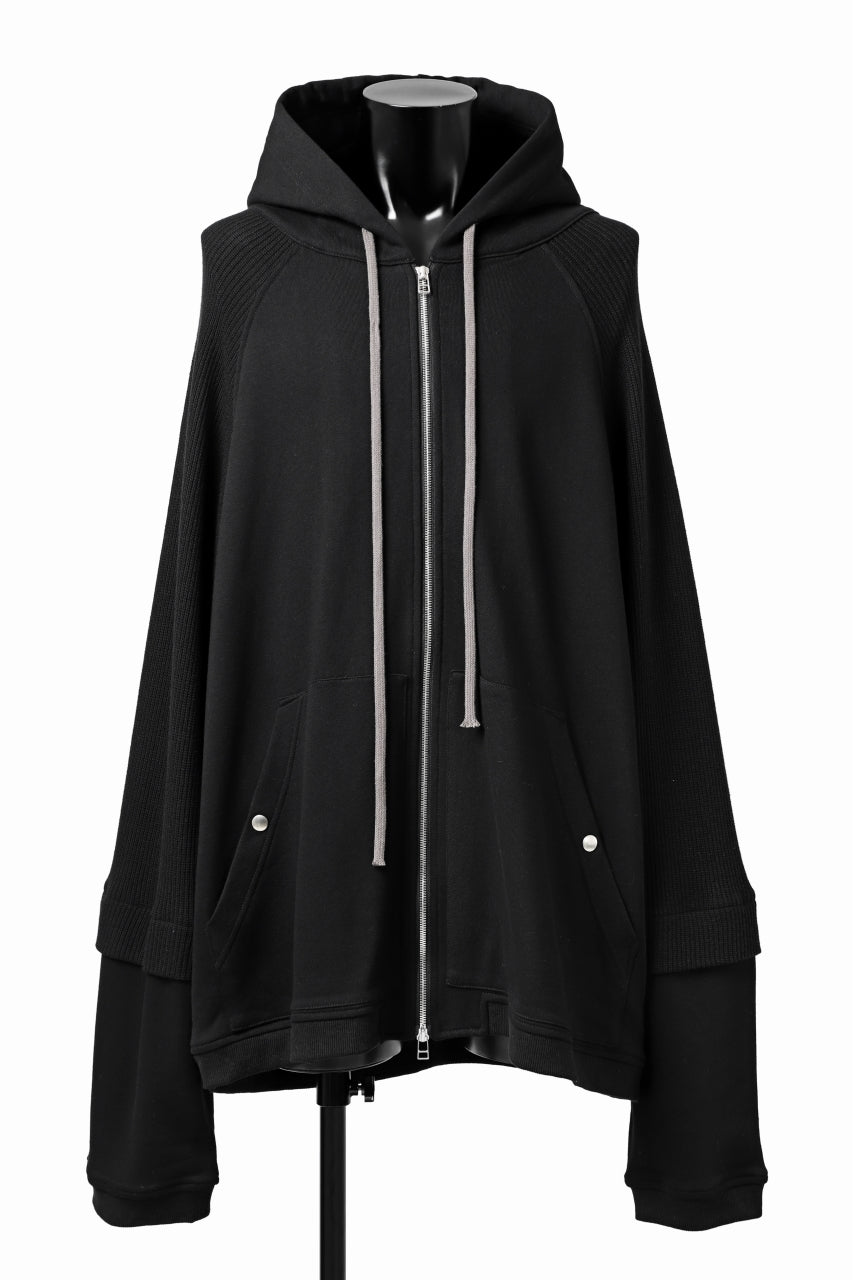 画像をギャラリービューアに読み込む, A.F ARTEFACT KNIT-COMBINATION ZIPPER HOODIE (ALL BLACK)
