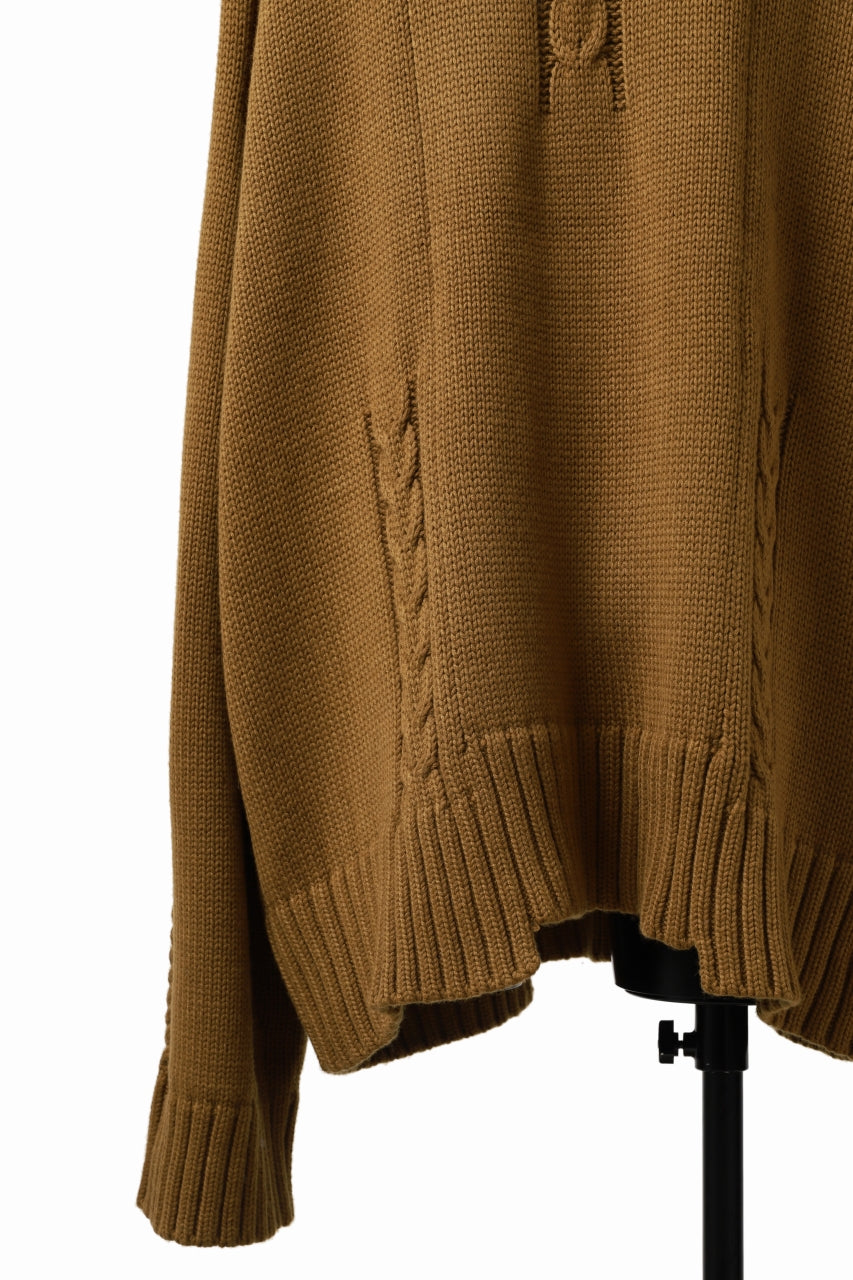 画像をギャラリービューアに読み込む, A.F ARTEFACT LOWGAUGE CABLE KNIT PULLOVER IRREGULAR-HEM (MUSTARD)