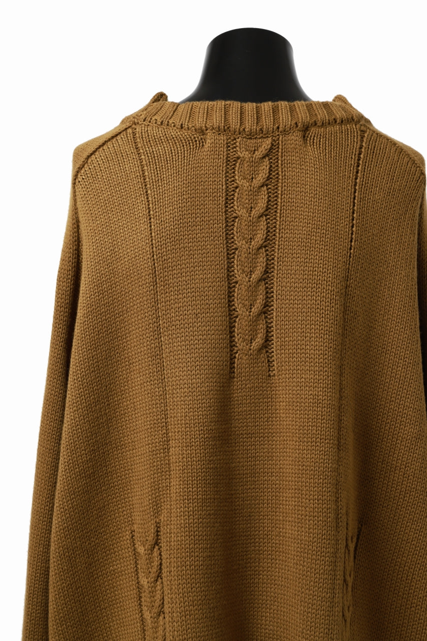 画像をギャラリービューアに読み込む, A.F ARTEFACT LOWGAUGE CABLE KNIT PULLOVER IRREGULAR-HEM (MUSTARD)