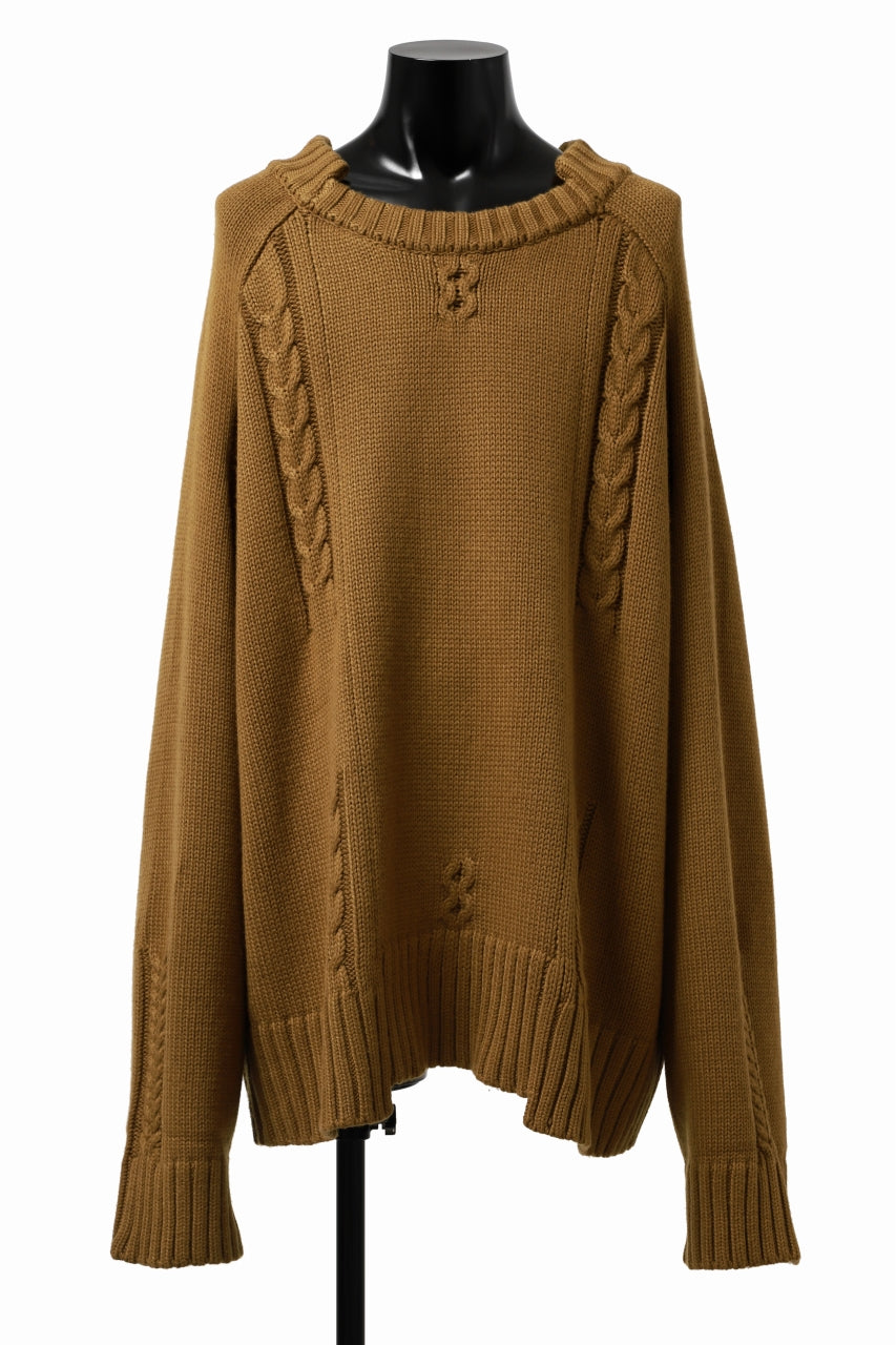 画像をギャラリービューアに読み込む, A.F ARTEFACT LOWGAUGE CABLE KNIT PULLOVER IRREGULAR-HEM (MUSTARD)
