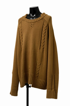 画像をギャラリービューアに読み込む, A.F ARTEFACT LOWGAUGE CABLE KNIT PULLOVER IRREGULAR-HEM (MUSTARD)