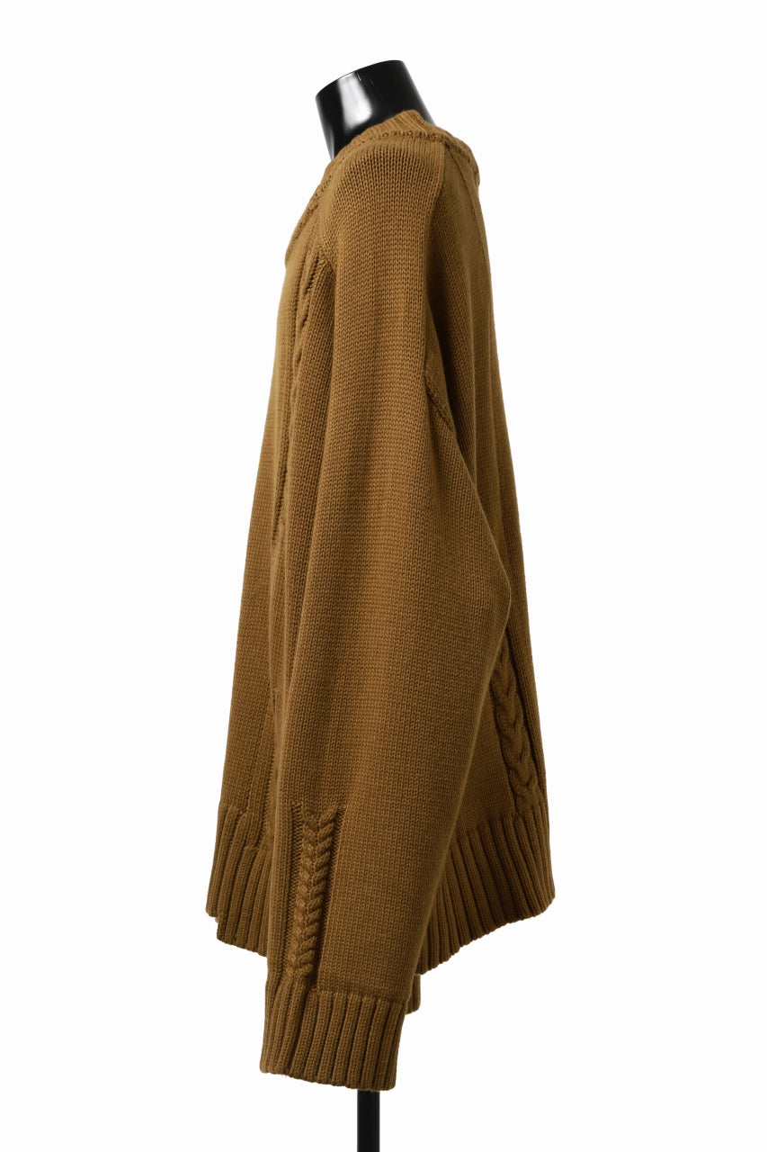 画像をギャラリービューアに読み込む, A.F ARTEFACT LOWGAUGE CABLE KNIT PULLOVER IRREGULAR-HEM (MUSTARD)