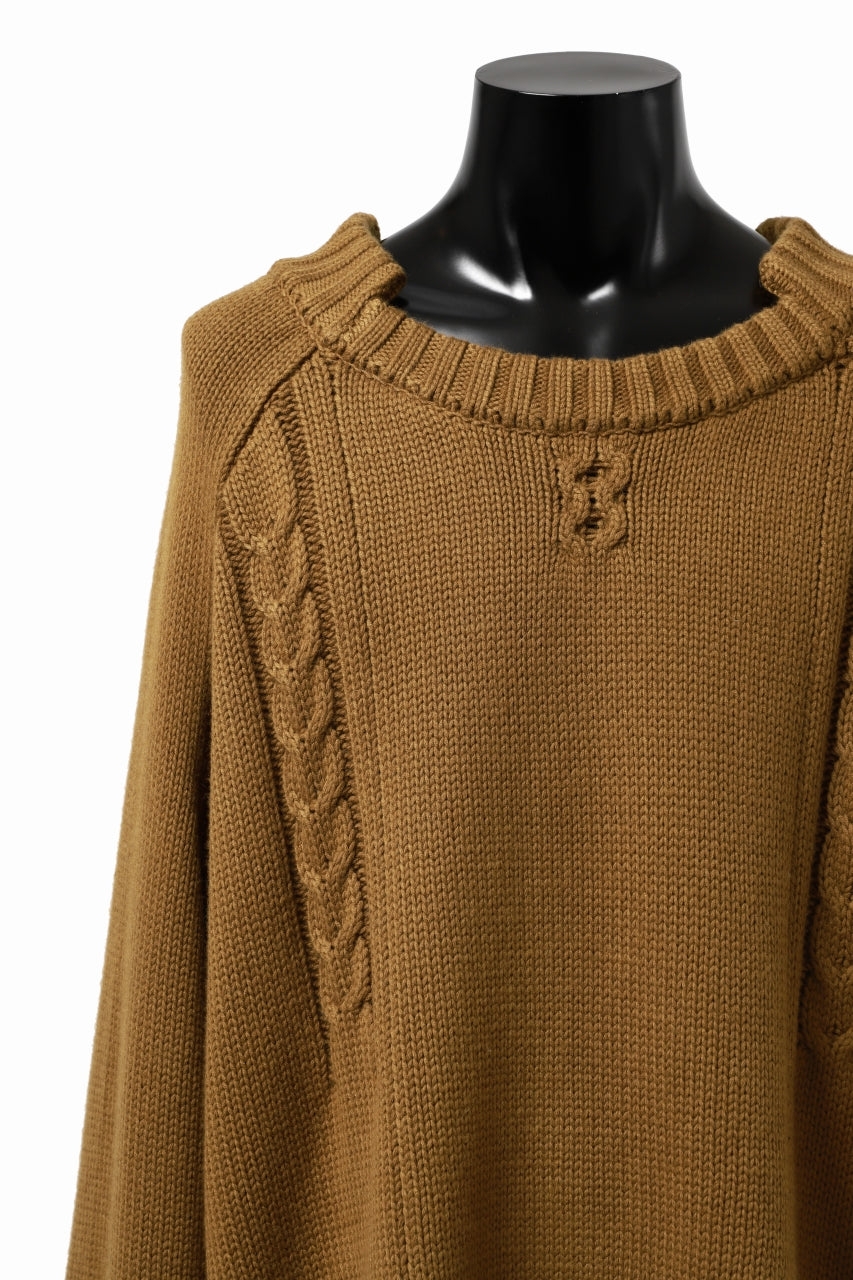 画像をギャラリービューアに読み込む, A.F ARTEFACT LOWGAUGE CABLE KNIT PULLOVER IRREGULAR-HEM (MUSTARD)