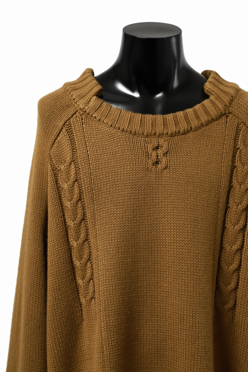 画像をギャラリービューアに読み込む, A.F ARTEFACT LOWGAUGE CABLE KNIT PULLOVER IRREGULAR-HEM (MUSTARD)