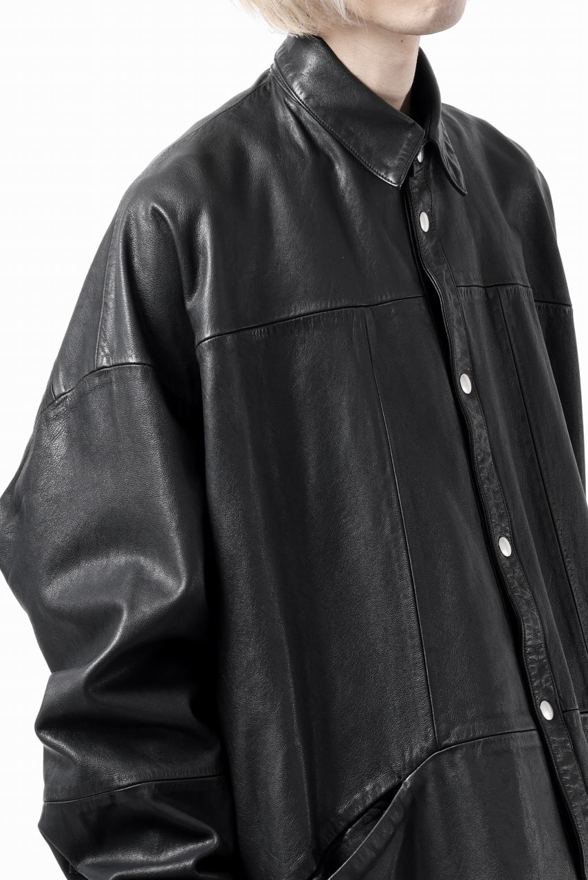 画像をギャラリービューアに読み込む, A.F ARTEFACT LEATHER COCOON SHIRT JACKET / GOAT SKIN (BLACK)