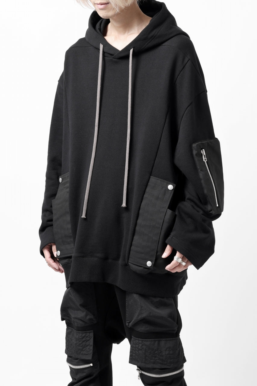 Load image into Gallery viewer, A.F ARTEFACT COMBI HOODIE PULLOVER PARKA / COTTON SWEAT (BLACK)