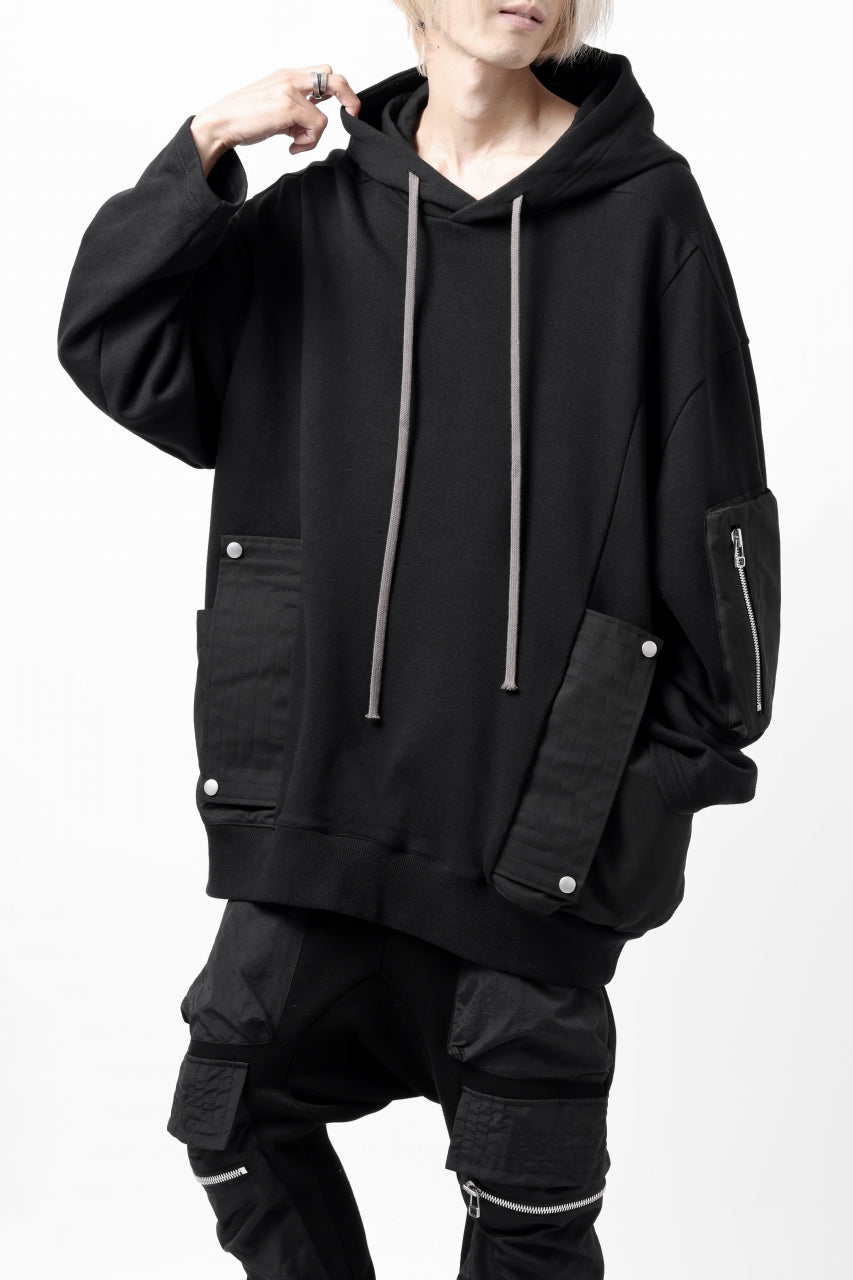 Load image into Gallery viewer, A.F ARTEFACT COMBI HOODIE PULLOVER PARKA / COTTON SWEAT (BLACK)