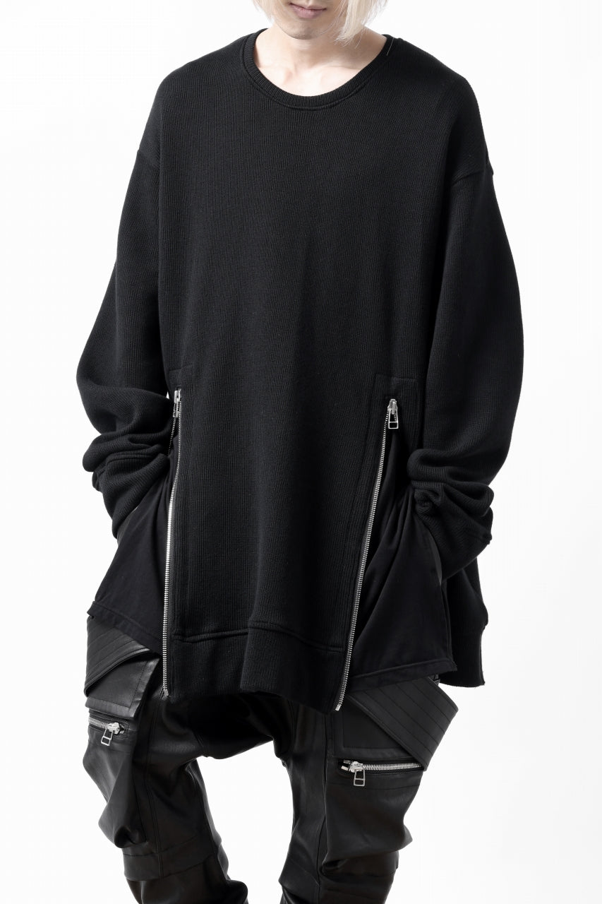画像をギャラリービューアに読み込む, A.F ARTEFACT LAYERED ZIP PULLOVER / COTTON KNIT+JERSEY (BLACK)