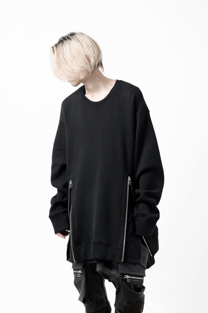 画像をギャラリービューアに読み込む, A.F ARTEFACT LAYERED ZIP PULLOVER / COTTON KNIT+JERSEY (BLACK)