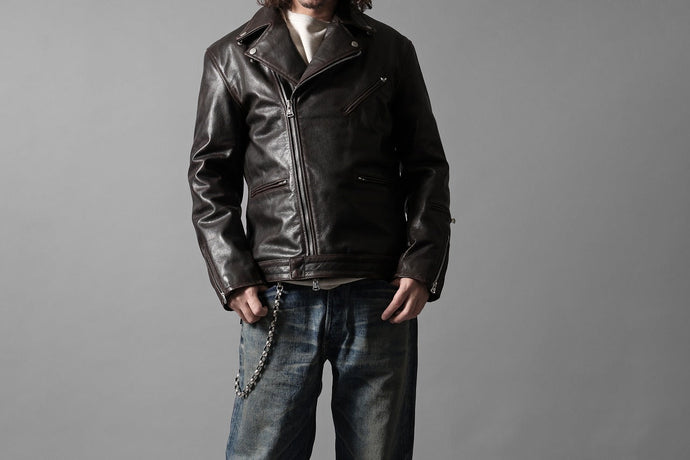 ISAMU KATAYAMA BACKLASH BUFFALO “GARMENT-WASH OVERDYE” DOUBLE RIDERS (DARK BROWN BLACK)