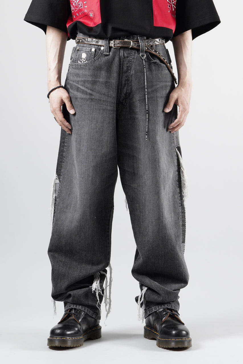 画像をギャラリービューアに読み込む, MASTERMIND WORLD PATCHWORK JACQUARD STRAIGHT DENIM PANTS (BLACK)